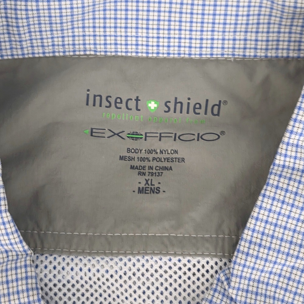 ExOfficio Insect Shield Men Blue Check Hiking Fishing Shirt Long Sleeve Size XL - Picture 4 of 7